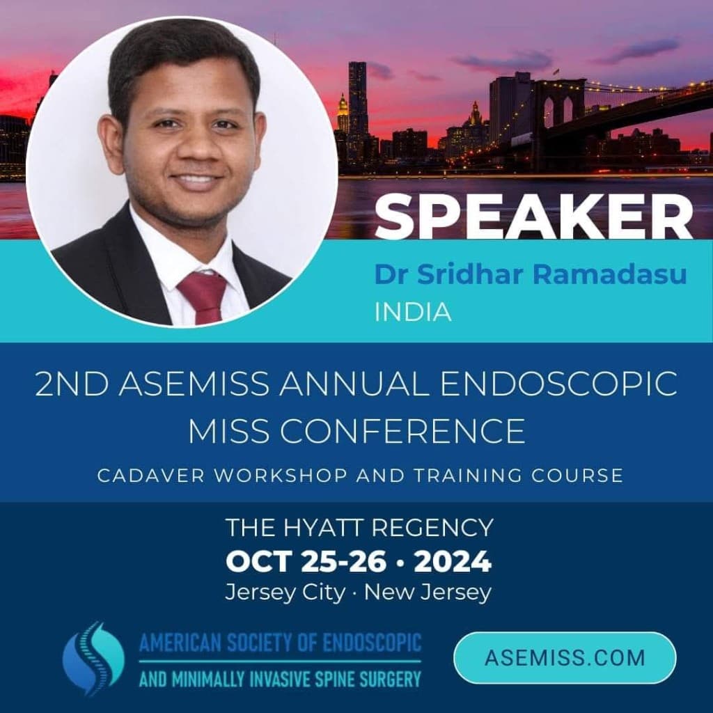 Dr. Sridhar Ramadasu, speaker at the 2nd ASEMISS Annual Endoscopic MISS Conference, Jersey City, October 2024