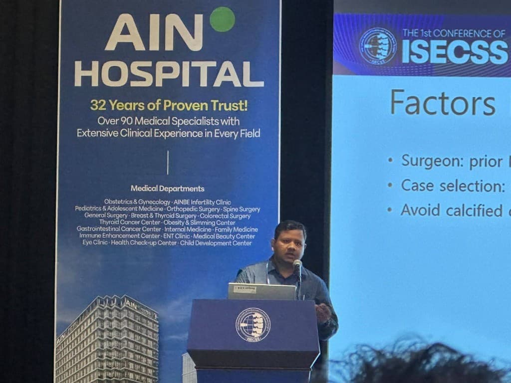 Dr. Sridhar Ramadasu presenting at the 1st ISECSS conference on endoscopic spine surgery